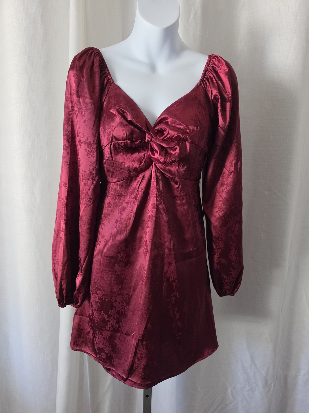 Burgundy Satin Twist-Front Mini Dress